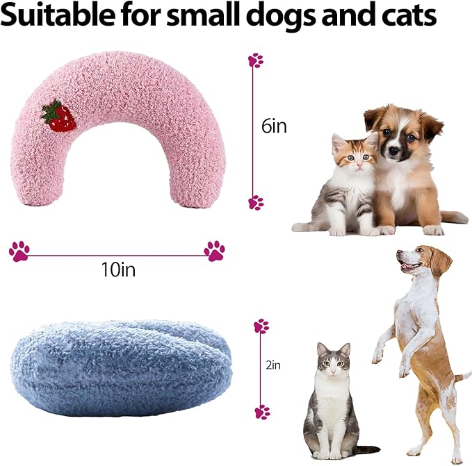 U-Shaped Calming Pillow for Cats and Dogs - Super Soft Plush Fabric, Cozy Headrest, Neck Support for Deep Sleep, Kitten Headrest, Pet Bed (Pink)