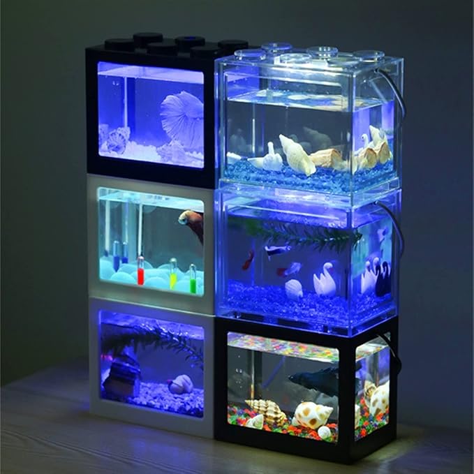 Fish Tabk Small Fish Tank Reptile Pet Superimposed Aquarium Creative Fish Tank Landscape Office Home Decoration Ecological Landscape Cool Fish Tank(Clear)