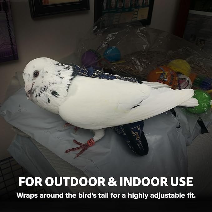 Bird Diaper, Wrap Around, for Larger Pigeons, Small Breed Hens and Roosters, Leak-Proof Design, Comfortable Fleece Strap Bird Harness with Sewn-in Liner & Secure Hook and Loop Closure - XS, Black