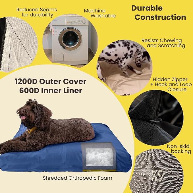 K9 Ballistics Tough Rectangle Pillow Dog Bed - Removable Cover, Washable, Durable & Water Resistant Dog Bed - XX-Large, Titanium Premium Finish