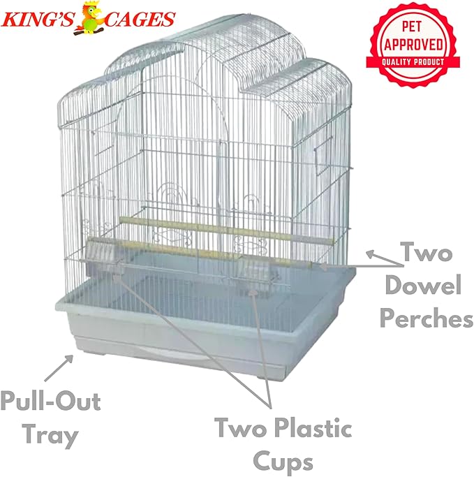 Kings Cages Model ES 2521 T Triple Top Bird Cage 25" x 21" x 30" Powder-Coated Non-Toxic Spacious Cage for Cockatiels Finches Parakeets Canaries and Similar Breeds (White)