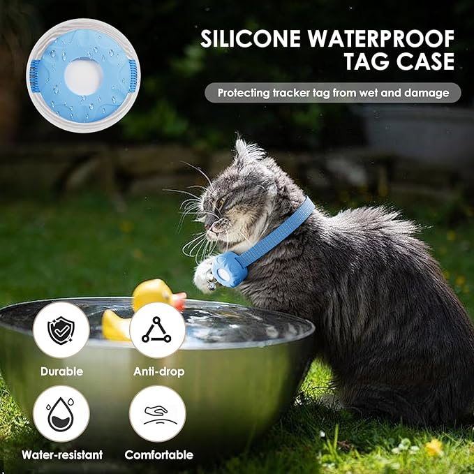 Cat Tracker, GPS Tracker Compatible with Apple Find My App(Only iOS), Waterproof Cat Tracker Collar with Bell and Safety Elastic Buckle, No Monthly Fee, Pet Trackers for Vehicles, Pets, Kids,Blue
