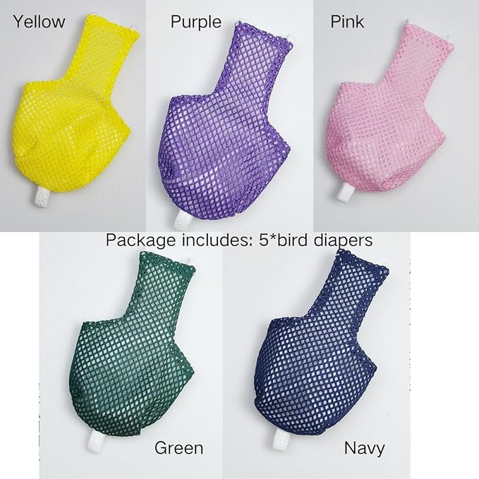 5 Pcs Summer Holey Style Bird Diaper Parrot Nappy Reusable Flight Suit with Waterproof Inner for Parakeet Cockatiel Macaw Budgie Lovebird Conure (S)