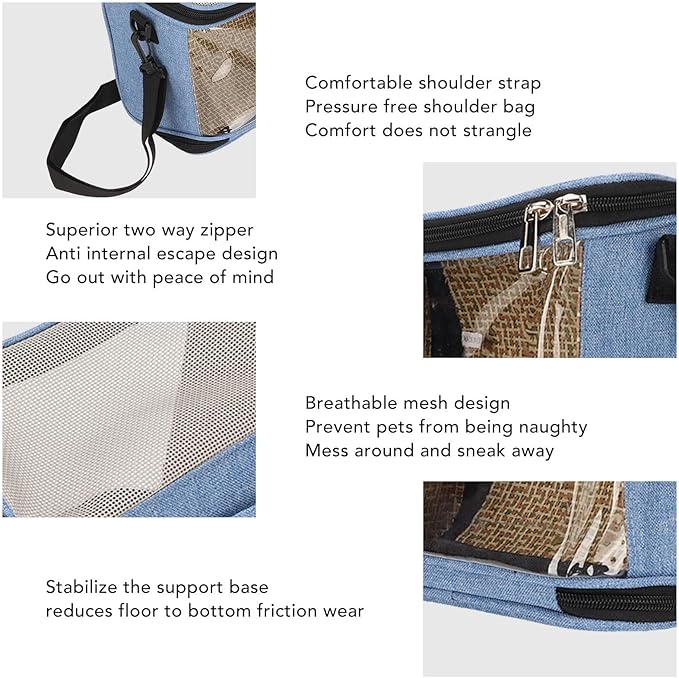 Transparent Bird Carrier Bag, Portable Lightweight Parrot Travel Cage for Cockatiels Parakeets, Breathable Backpack with Side Pockets and Rattan Weave for Small Birds (Blue)