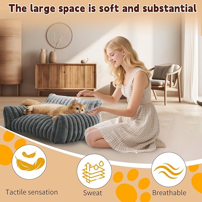Indoor Pet Sofa Bed | Cat Sofa Bed, Soft Square Pet Bed, Indoor Non-Slip Cat Bed, Comfortable Plush, Suitable for Small to Medium Cats and Dogs (White, M(23.62 * 17.71 * 9.84in))