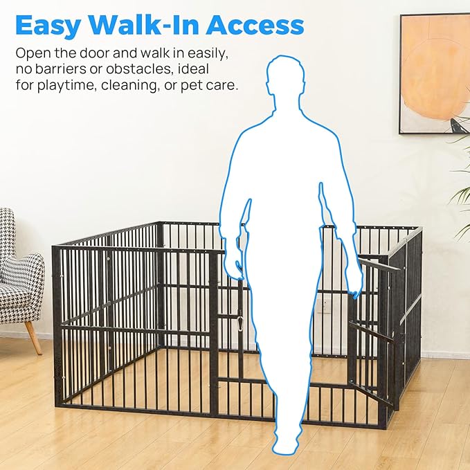Dog Playpen - 32" Height Dog Pen, Heavy Duty Puppy Pen with Door, Safe & Sturdy, Easy Assemble for Indoor/Outdoor Pet Playpen (8 Panels with Door, Grey)