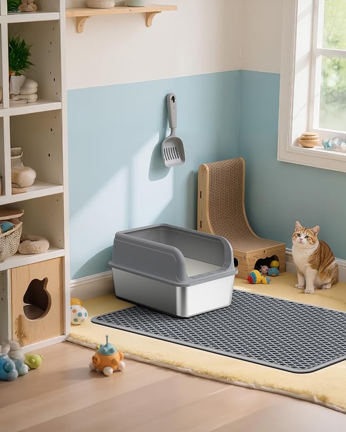27" x 19" Cat Litter Mats (2-Pack) - Ultra-Large Litter Box Mats with Double Layers, Urine-Proof and Non-Slip Litter Trapping Mats, Easy to Clean Kitty Litter Mats for Floor, Scatter Control, Grey
