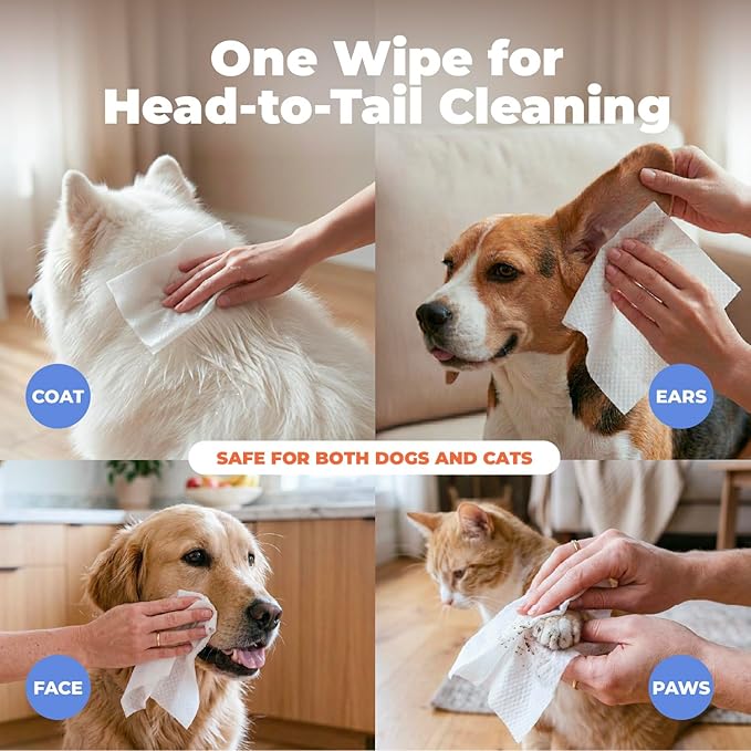 Best Pet Supplies 8" x 9" Large Dog Wipes - Cleaning and Deodorizing for Paws and Coat - Gentle Formula with Tea Tree Vitamin E for Puppies and Cats - 400 Count