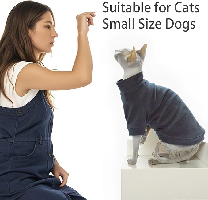 Sphynx Cat Sweater Hairless Cat Clothes Sweater Shirt Soft Warm Long Sleeves Pullover Pet Clothes Pajamas Dog Cloth for Small Dogs Jumpsuit Pet Sweaters (Dark Blue, XX-Large)