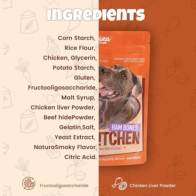 Havira BBQ Dog Treats Baked Pork Chop 16 Count, Grill-Shaped Rawhide Free Dog Chews Bone, Easily Digestible, for All Life Stages