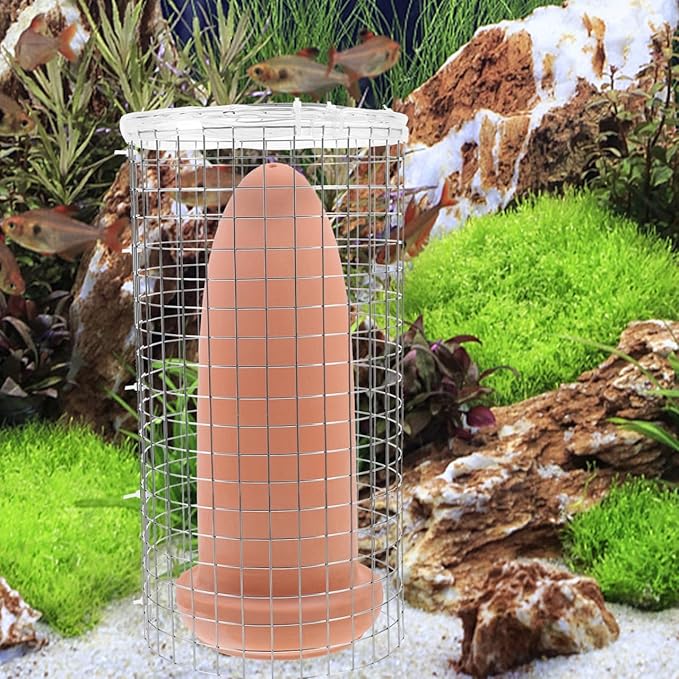 Yardwe Fish Spawning Breed Cone and Shrimp Breeding Bucket, Ceramic Breeder Box for Aquarium Freshwater Fish and Angelfish Reproduction with Isolate Net, 9.05X3.93X3.93Inch