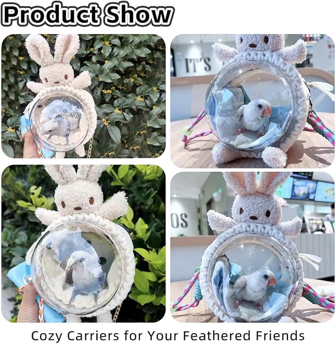 MANON ROSA Bird Carrier Backpack – Breathable Travel Bag with Clear Dome, Cute Cozy and Lightweight for Small Parrots Parakeet Lovebirds Budgie Cockatiel Sugar Gliders Hamsters Rabbits (Rabbit,Small)