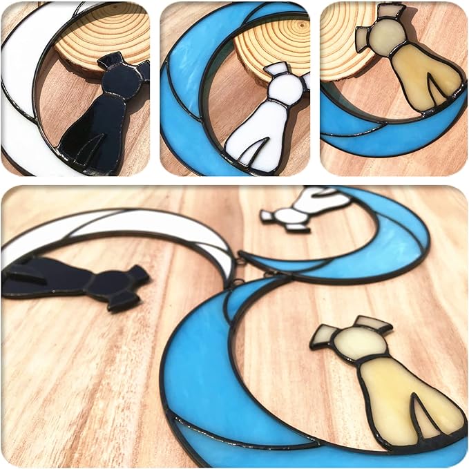 Stained Glass Rainbow Bridge Yellow Dog Memorial Gifts for Loss of Dog Sympathy Remembrance Suncatcher, Angel Wings Pet Loss Bereavement Gifts in Memory of Pet Passing Away Window Hanging.