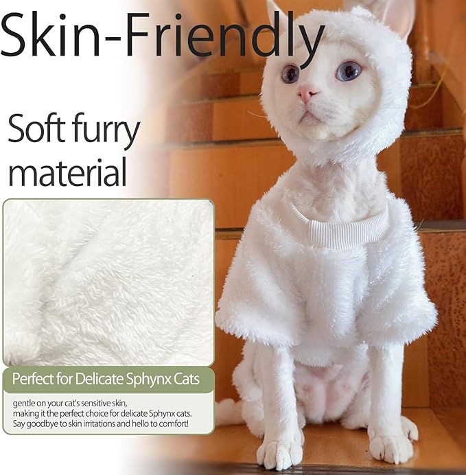 Warm Fleece Lined Winter Clothing for Sphynx & Devon Rex Cats | Soft Faux Lamb Wool | Cozy and Comfortable (Sheep Costume,M About 2-2.5kg/4.4-5.5pounds)