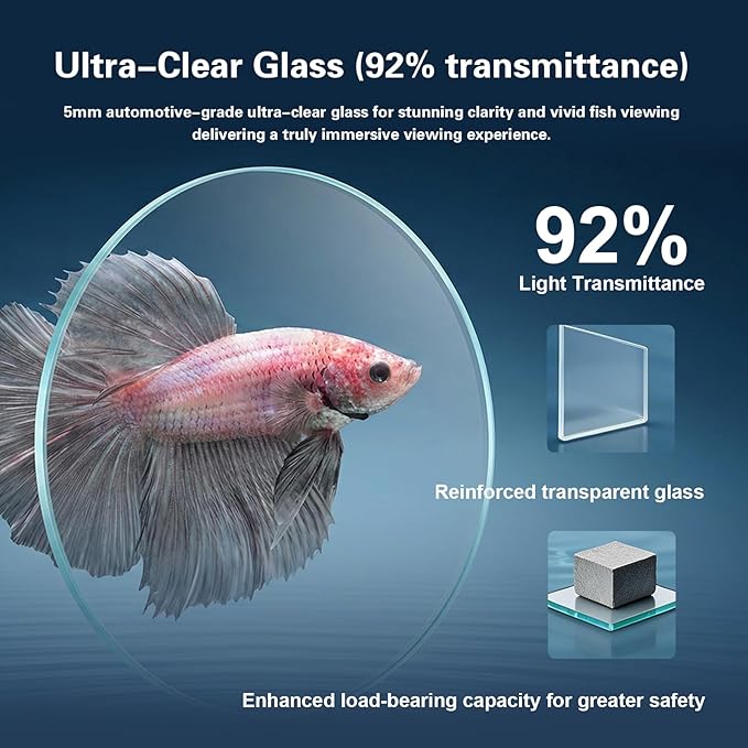 Fish Tank Kit,3 Gallon Small Aquarium,Ultra-Clear Nano Aquarium,Betta Fish Tank,Suitable for Small Fish Tank,Aquarium Starter kit,Desktop Fish Tank (Black Background)
