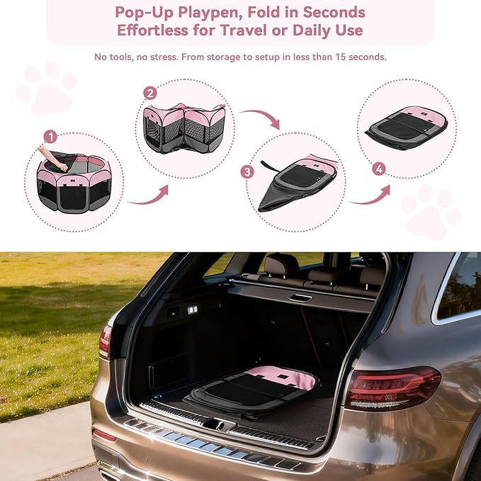 Portable Indoor Dog Playpen for Small Dogs & Puppies by A 4 Pet – 29.92" Pop-Up Soft Puppy Playpens with Bowl, Waterproof Floor, Calm Safe Space for Home, Travel & Daily Use