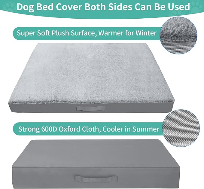COSHNIBI Dog Bed Covers Replacement Washable,Waterproof Bed Covers Soft Plush Replacement with Zipper & Removable for Dog/Cat 44''Lx32''Wx4''H-Grey