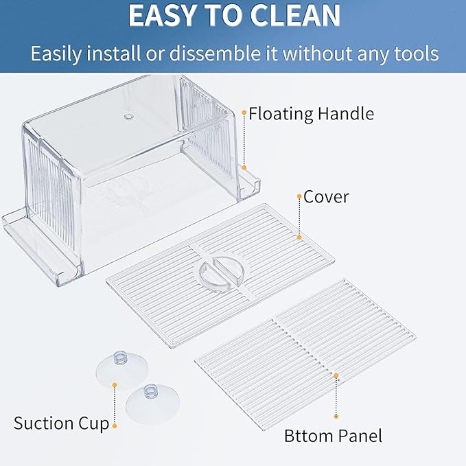 1/2 Fish Breeding Box - Aquarium Breeder Box, Fish Acclimation Box with 2 Suction Cups | Easily Install Fish Isolation Box, Acrylic Aquarium Hatchery Incubator for Baby Fishes Shrimp Betta Guppy