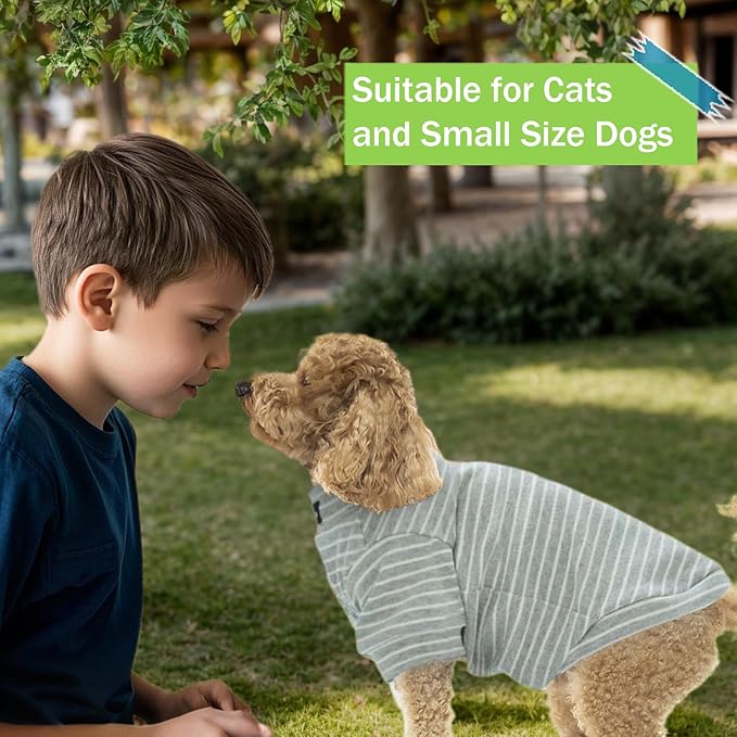 Sphynx Cat Sweater Hairless Cat Clothes Sweater Shirt Soft Warm Long Sleeves Pullover Pet Clothes Pajamas Dog Cloth for Small Dogs Jumpsuit Pet Sweaters (Striped, Medium)
