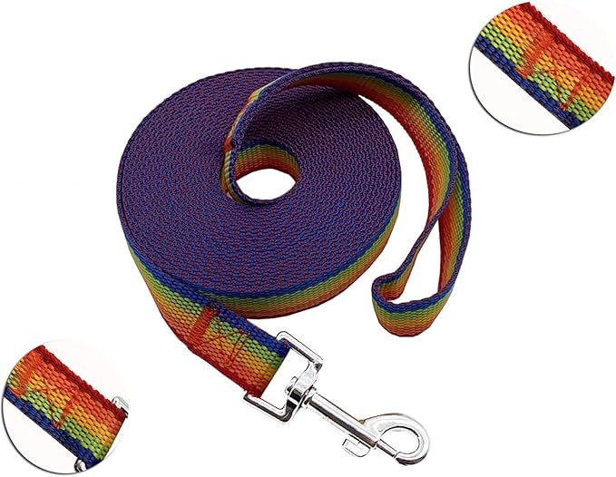 Nylon Training Dog Leash for Small Medium Large Dogs, 15ft 20ft 30ft 50ft Long Leash Dog/Puppy Lead for Obedience Recall Training, Camping (50ft, Rainbow)