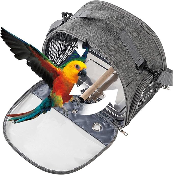 Portable Bird Cage Bird Carriers Foldable Panoramic View with Perch Removable Tray for Parrot Hamster Hedgehog Rabbit Sugar Glider (Light Red)