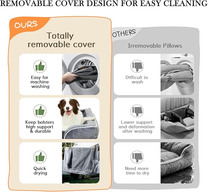 Comfort Expression Orthopedic Dog Bed for Extra Large Dogs 45x35 Inch, Waterproof Egg Crate Foam XL Pet Bed with Removable Bolsters, Dog Couch with Washable Cover & Non-Slip Bottom, Dark Brown