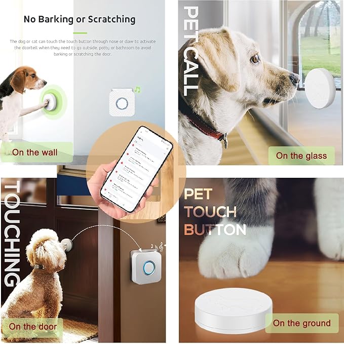 EverNary Dog Door Bell for Potty Training, WiFi Doggie Door Bell,Smart Wireless Doggy Doorbell with Phone App,Waterproof Touch Button with Large Activate Range (1 WiFi Receiver 2button)