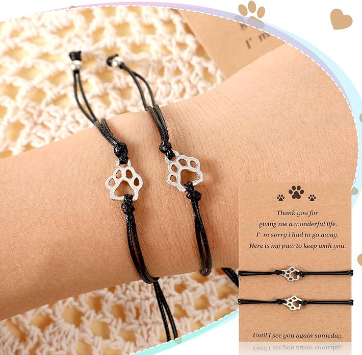 Cat Memorial 2PCs Gifts for Loss of Cat Pet Paw Bracelet for Women Men for Cat Passing Away Gifts for Cat Lovers Bereavement Gifts for Cat Lover Memory Gifts Loss of Furry Friend Sympathy Gift