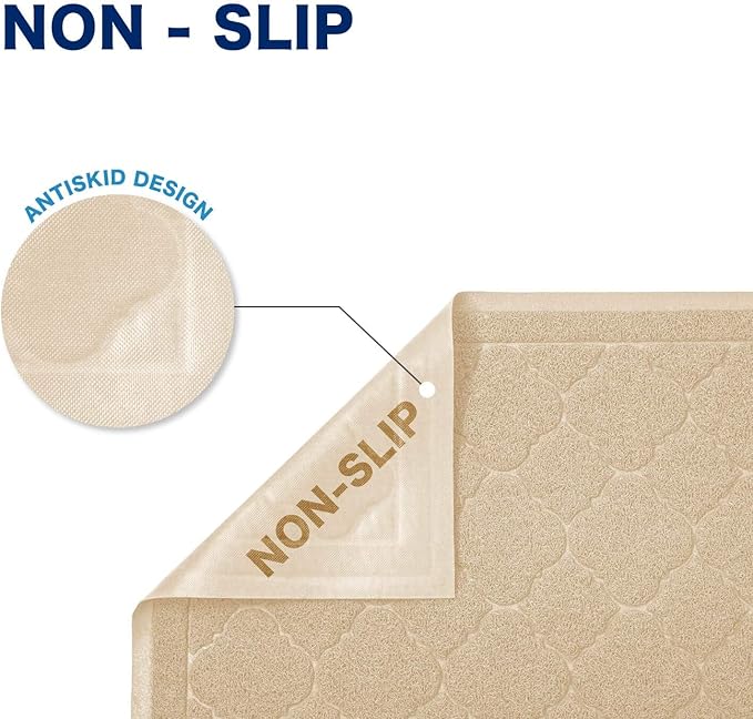 WePet Cat Litter Box Mat, Kitty Premium PVC Pad, Durable Trapping Rug, Phthalate Free, Urine-Resistant, Scatter Control, L 35 x 23 Inch, Beige