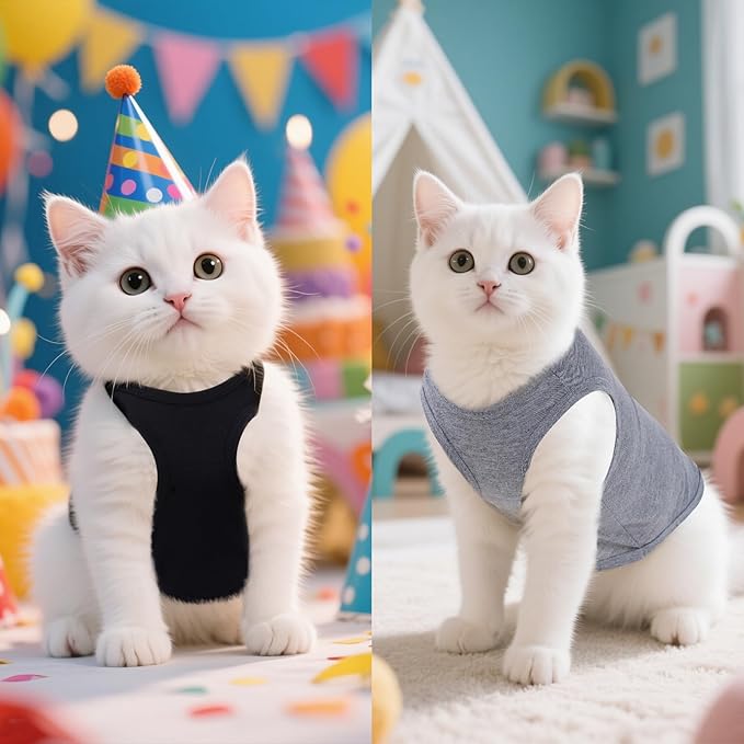 4 Pcs Cat Shirts Solid Color Dog Clothes Summer Sleeveless Pet T Shirts for Small Pet Dogs Cat (Black,Grey,Red,Orange, Small)