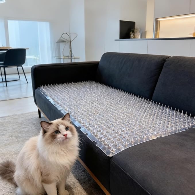 Pet Deterrent Mat with Spikes, Cat Scat Mat for Couch, Keep Dogs Off Furniture, Reusable Cat Repellent Mat for Indoor/Outdoor Use, 4 Pack (Orange)