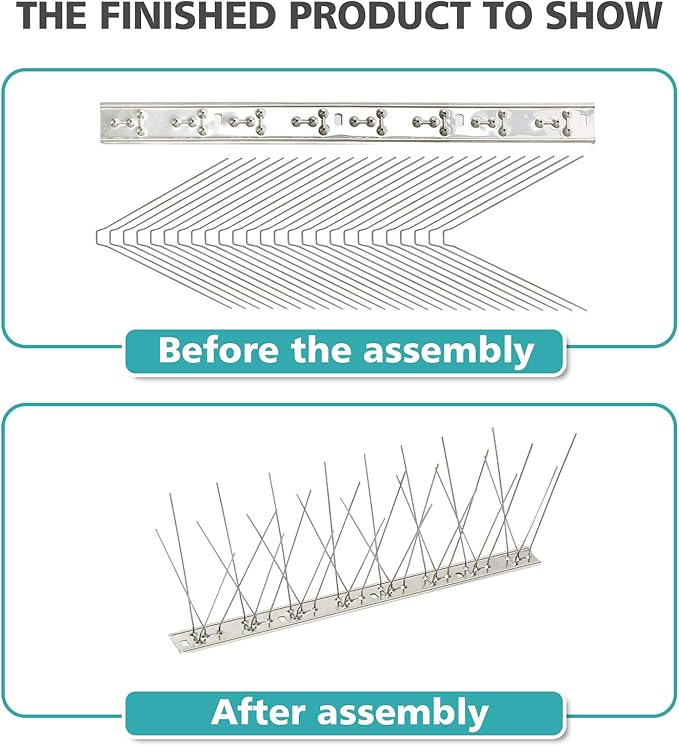 KKY Bird Spikes Stainless Steel Base, Metal Bird Repellent Nail Fence Kit, Can Be Used to Stop Pigeons and Other Small Birds, Covering 10.8 Feet 10 Packs.