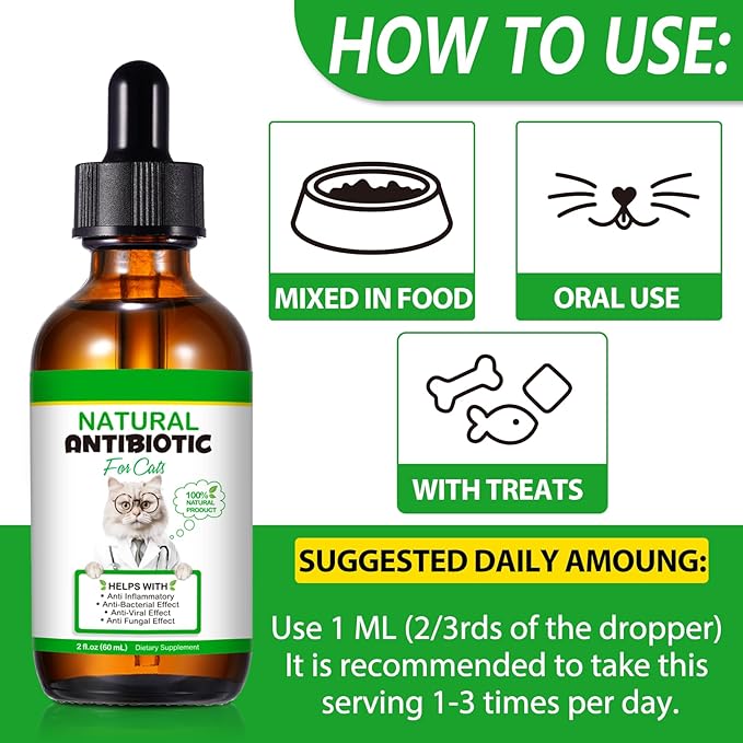 Cat Antibiotics, Antibiotics for Cats, Natural Cat Antibiotics Multivitamin Herbal Supplements 60ml
