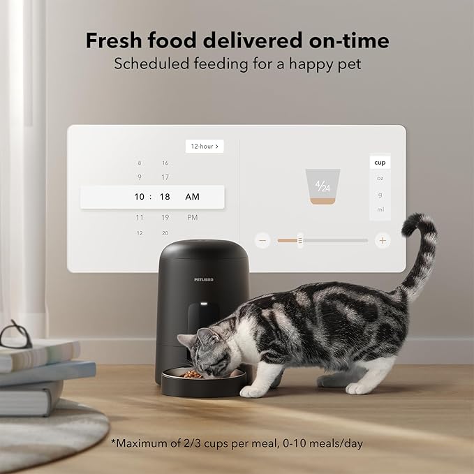 PETLIBRO Automatic Cat Feeder, Wi-Fi Rechargeable Cats Food Dispenser Battery-Operated with 30-Day Life, AIR 2.4G Wi-Fi Timed Pet Feeder for Cats & Dogs, 2L Auto Cats Feeder, Black
