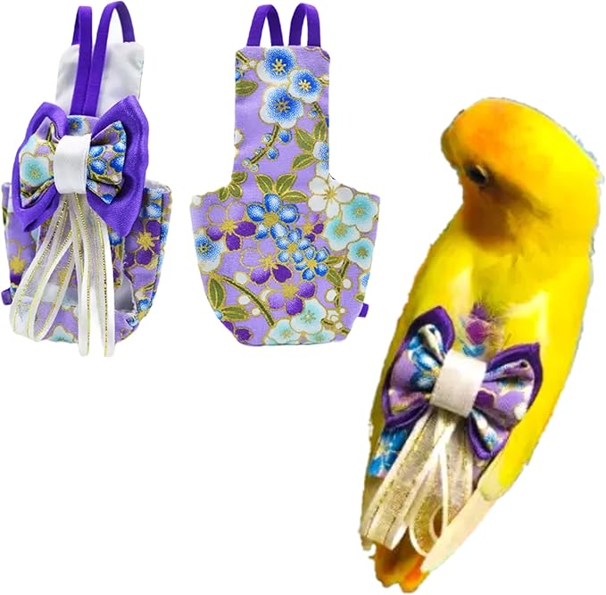 Bird Flight Suits Diapers, Parrot Flight Suits Diapers for Monk Parakeets, Cockatiels Flight Suits, Parrot Clothes, Bird Training Nappy Suit Liners Clothes (XS, Purple-B)