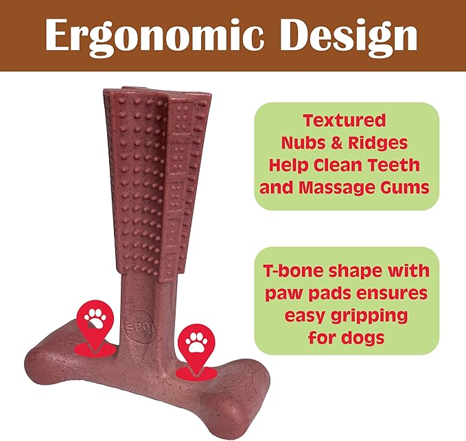 SPOT Bam-Bones Plus T Bone - Bamboo Fiber & Nylon Dog Chew Toy for Moderate to Aggressive Chewers, Non-Splintering, Long-Lasting, 7in Beef Flavor, for Adult Dogs & Teething Puppies Under 90lbs