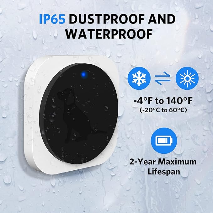 Dog Bell for Door Potty Training, Wireless Doggie Door Bell Operating at 1000 Feet with Chew Resistant IP65 Waterproof Touch Button, 4 Notification Modes