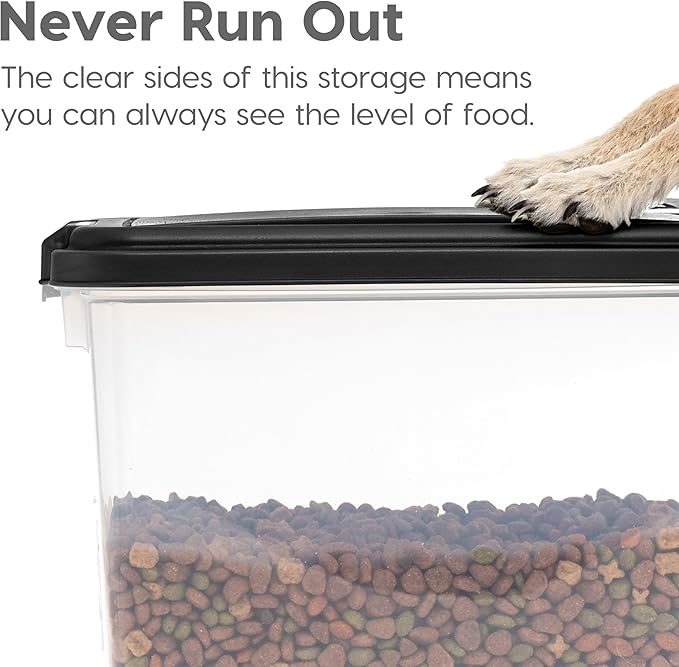 IRIS USA Dog Food Storage Container, 30 lbs & 11 lbs Combo, Cat Food Storage Container, Dog Treat Container, Airtight, Stackable, 2-Cup Scoop, Wheels, Easy Mobility, Black