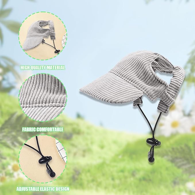 Dog Baseball Cap, Dog Cat Summer Beach Visor Hat with Ear Holes, Adjustable Puppy Sunbonnet Headdress (Grey, X-Small)