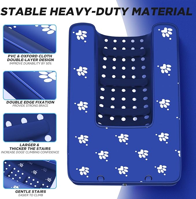 Inflatable Dock Platform, Dog Boat Ramp Floating Non-Slip Oxford and PVC with Water Ramp for Dogs Pool, Dock, Lake,Boat, with Traction Rope, Inflation Pump Blue (4.6ft x 3ft x 6in) Dark Blue