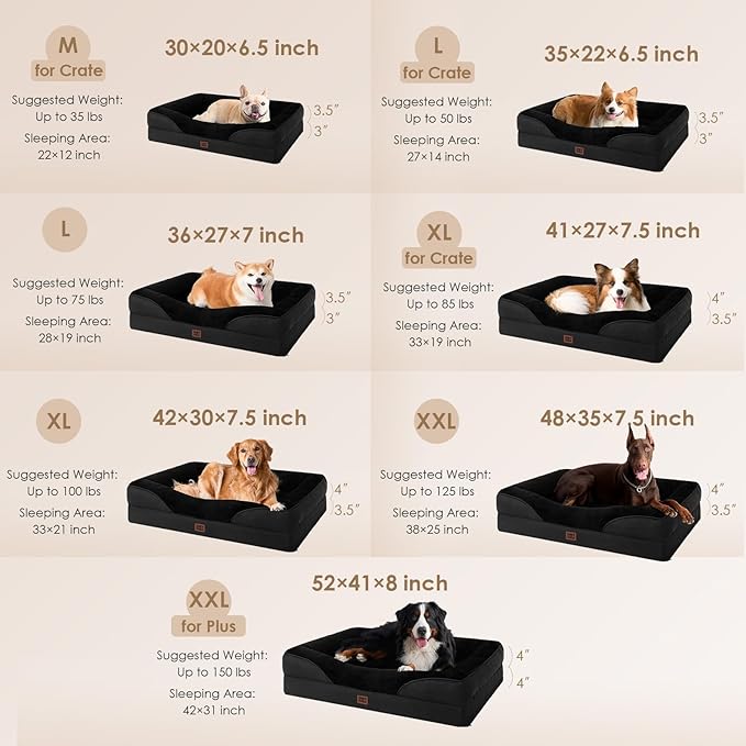 EHEYCIGA Orthopedic Dog Bed for Medium Dog, 35x22x6.5 Inch Memory Foam Dog Couch Bed with Sides, Waterproof Liner & Washable Removable Cover, Bolster Pet Sofa, Black
