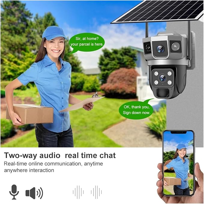 for Outdoor Camera Battery CCTV Monitor 4G SIM Card Network IP Security Pet Camera Motion Detection 3 Screen PTZ Camera(4G CCTV 128G Card)