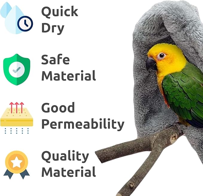SIMENA Bird Blanket for Cage, Corner Fleece Bed for Birds, Cozy Bird Warmer, Parrot House for Cage, Cuddle Nest Hanging Toy for Lovebirds Parakeet (Blue, XL)