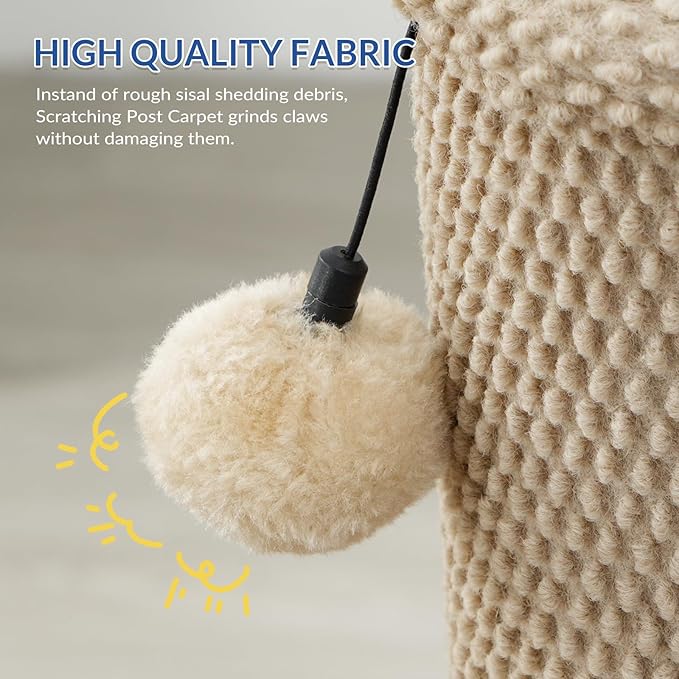 Cat Craft Cat Scratching Post Large Reticulate Carpet Scratching Post for Indoor Cats, Tall Cat Scratch Post, Carpet Cat Scratcher with Replaceable Toys, Sturdy Base, Large, Beige