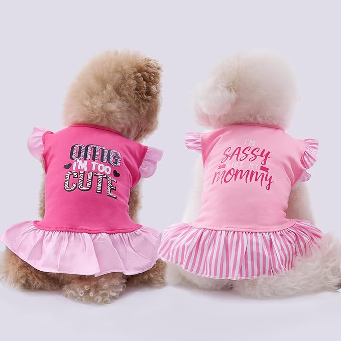XPUDAC 4 Pack Pet Dog Dress Shirt Puppy Skirt Cute Doggie Dress Summer Clothes Dog Apparel for Small Dogs and Cats (Pink Angel, Large(12-19 Lbs))