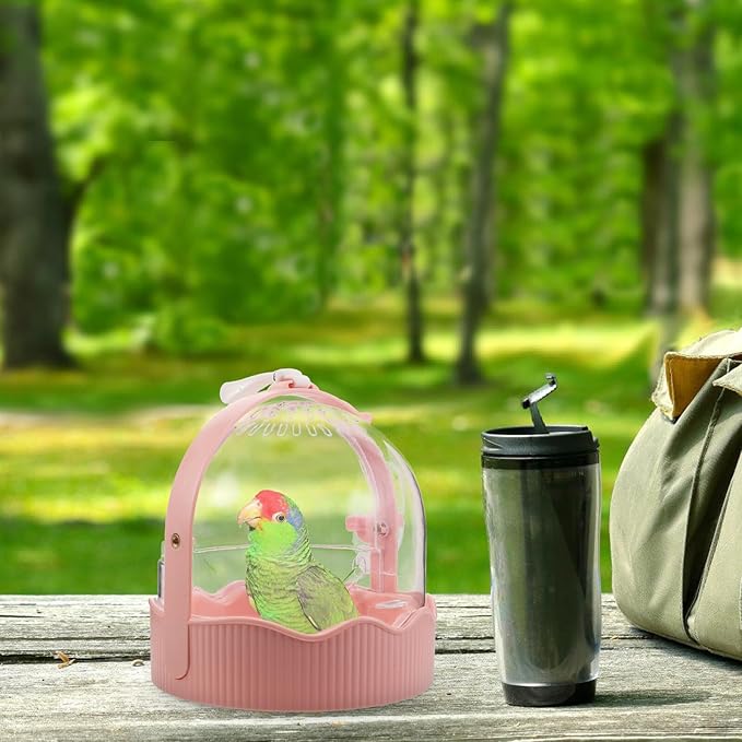 Portable Parrot Carrier Bird Travel Cage with Breathable Mesh and Spacious Design Lightweight Outdoor Bird Cage for Conures Pink