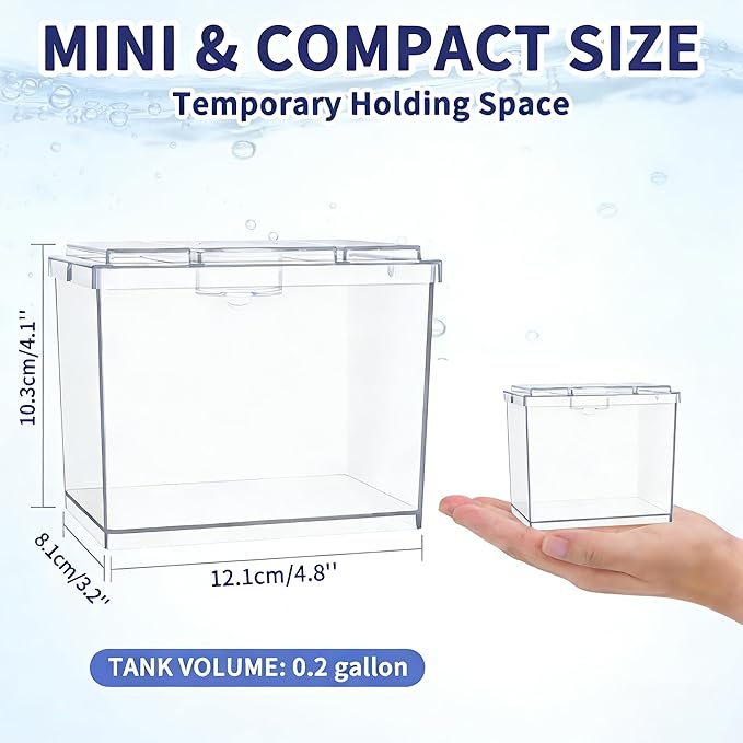 Mini Betta Fish Tank, Small Fish Bowl for Temporary Space, 0.2 Gallon Stackable Cube Tank with Artificial Plants and Gravels for Small Fish, Insect, Shrimp, Crab, Spider.(Pack-2)