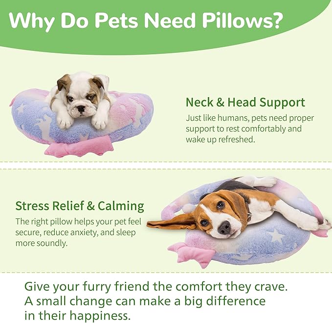 Dog Calming Pillow - Cute Soft Animal Pillow for Dogs, Cats, Kids, Adults, Washable Cozy Relaxing Pet Bed Pillow, Glow in The Dark Dog Neck Pillow (Pink, Large)