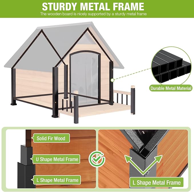 GUTINNEEN Extra Large Outdoor Dog House Insulated Weatherproof Dog Kennel Dog Shelter with Chew-Proof Full Metal Frame, Openable Roof, Removable Inner Floor for Large Dog Breeds, 50.9" D x 37.4" W