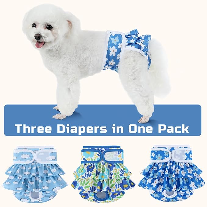 Washable Dog Diapers Female 3 Pack Reusable Highly Absorbent Puppy Diapers, Premium Doggie Diapers, Durable Leak-Proof Dot Doggy Diapers for Period Heat Incontinence Potty Training,L